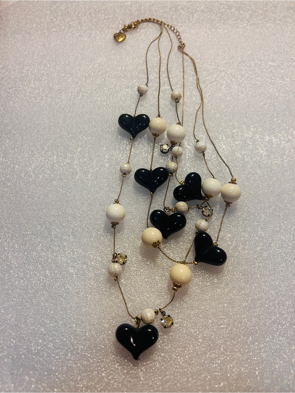 Elegant Black & Cream Heart Multi-Strand Necklace - Women Jewelry